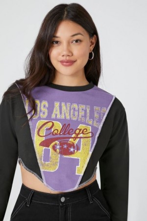 Pullover Forever 21 Cropped Los Angeles College Mujer Negras Multicolor | gBn3MaBqihJ