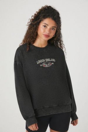 Pullover Forever 21 Embroidered London England Mujer Gris Multicolor | eYPVs4A8yo3