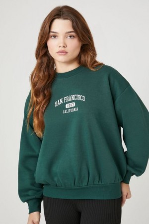 Pullover Forever 21 Embroidered San Francisco Mujer Verde Multicolor | d8egu54vfts