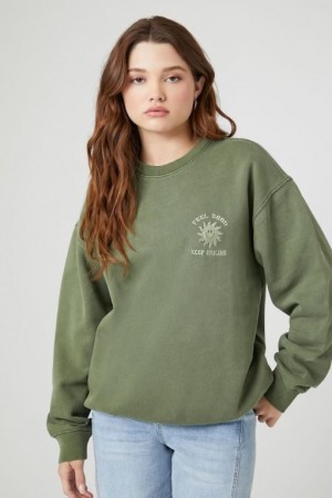 Pullover Forever 21 Feel Good Keep Smiling Mujer Gris Verde Multicolor | oCdyJp2Ewrl