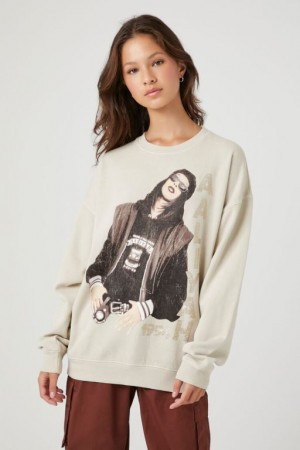 Pullover Forever 21 Fleece Aaliyah Estampadas Mujer Gris Marrones Multicolor | QB7BbARn6v2