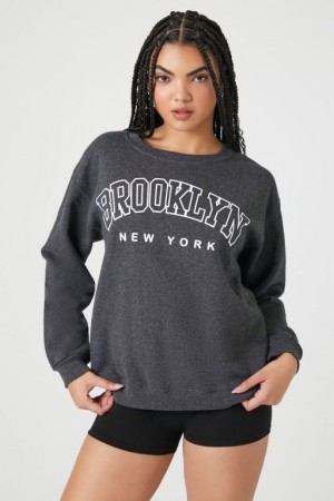 Pullover Forever 21 Fleece Brooklyn Estampadas Mujer Gris Multicolor | yVBFaWwjk4Z