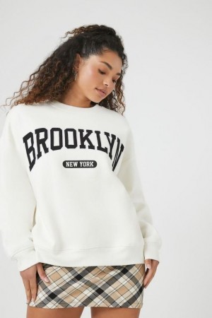 Pullover Forever 21 Fleece Brooklyn New York Mujer Amarillo Claro Multicolor | B30Aw1qBptN