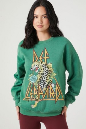 Pullover Forever 21 Fleece Def Leppard Estampadas Mujer Verde Multicolor | llMmTi24aR0