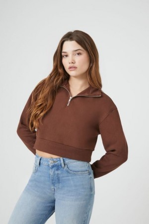 Pullover Forever 21 Fleece Half Zip Mujer Chocolate | jWNXrlIu5W3