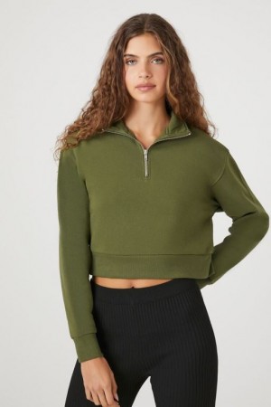 Pullover Forever 21 Fleece Half Zip Mujer Gris Verde | 8M9hgOQQpyc