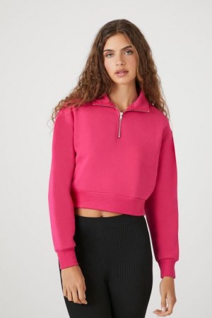 Pullover Forever 21 Fleece Half Zip Mujer Hibiscus | EacYMEHLUhi