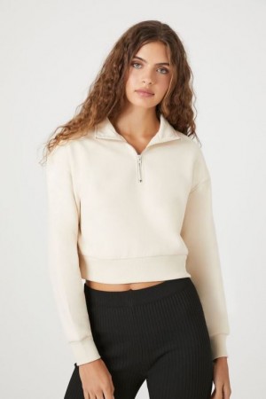 Pullover Forever 21 Fleece Half Zip Mujer Creme | JsoFgamdApa