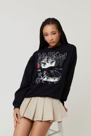 Pullover Forever 21 Fleece Japan Estampadas Mujer Negras Multicolor | aCXmc6wnLA2