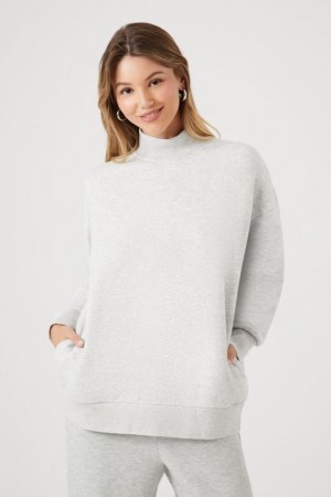 Pullover Forever 21 Fleece Mock Neck Mujer Gris | 1KPB8xCapaA