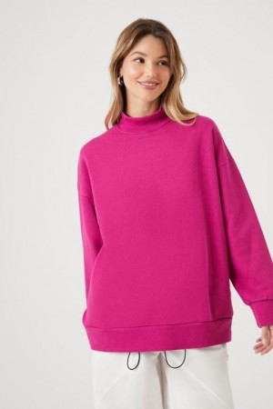 Pullover Forever 21 Fleece Mock Neck Mujer Fucsia | 1jKx57HlKua