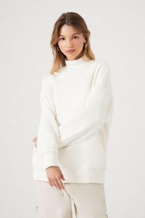 Pullover Forever 21 Fleece Mock Neck Mujer Blancas | yFInqpGNdVs