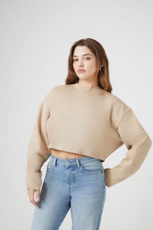 Pullover Forever 21 French Terry Cropped Mujer Beige | mKNOZM9XRsR