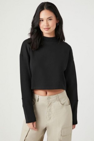 Pullover Forever 21 French Terry Cropped Mujer Negras | 6Z5dS2VykEn