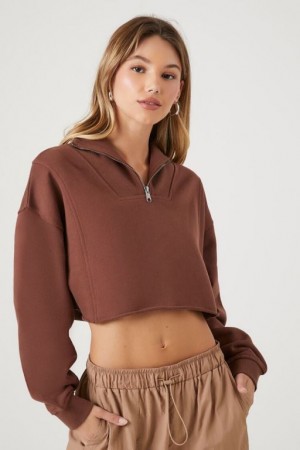 Pullover Forever 21 Half Zip Cropped Mujer Chocolate | t9jOP4jboKs