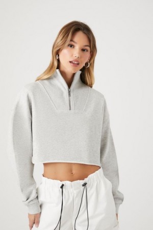 Pullover Forever 21 Half Zip Cropped Mujer Gris | 3qcYBHTKI0d