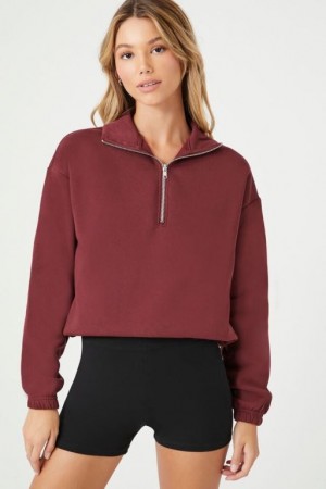 Pullover Forever 21 Half Zip Fleece Mujer Burdeos | BVNmHXhw8BS