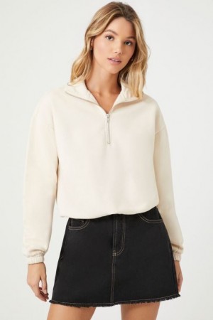 Pullover Forever 21 Half Zip Fleece Mujer Creme | qdjhKM4NVdv