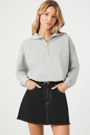 Pullover Forever 21 Half Zip Fleece Mujer Gris | dFl38C4zTzF