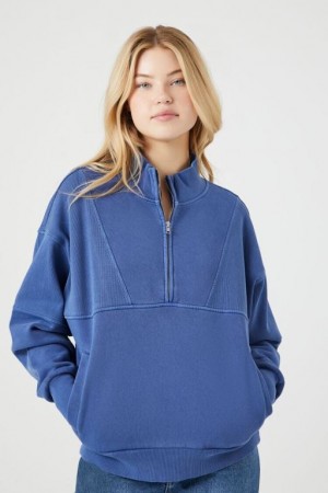 Pullover Forever 21 Half Zip Fleece Mujer Azules | gdV9PRZj9TW