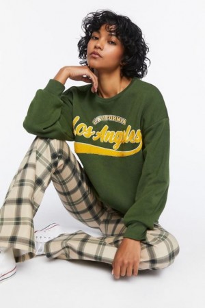 Pullover Forever 21 Los Angeles Estampadas Mujer Verde Moutarde | GN0qVr9OxKm