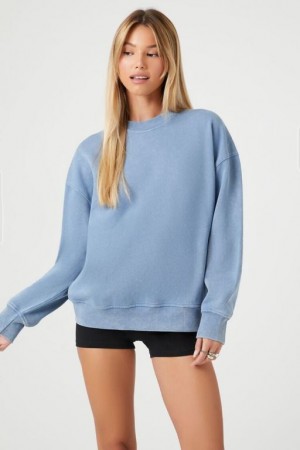 Pullover Forever 21 Mineral Wash Fleece Mujer Azules | MMJUfrhjZDl