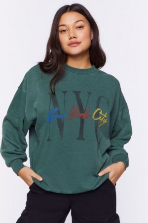 Pullover Forever 21 New York City Estampadas Mujer Verde Multicolor | UE1nXMh5JCh