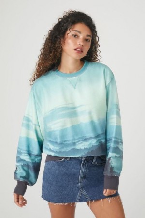 Pullover Forever 21 Scenery Print Mujer Verde Multicolor | YPUi03hhUqg