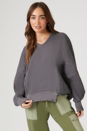 Pullover Forever 21 Thermal Acanalado Mujer Gris | sOl3KAXMyc7