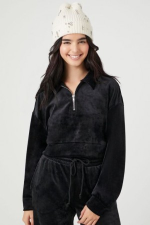 Pullover Forever 21 Velvet Half Zip Mujer Negras | iBSJiKgbsxf