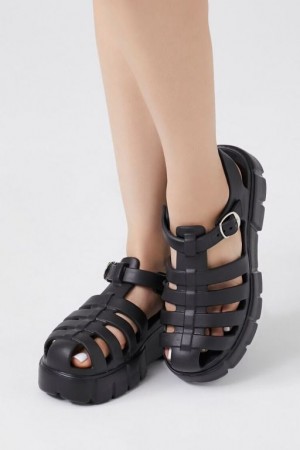 Sandalias Forever 21 Caged Lug Sole Mujer Negras | 3IO8XsJExjb