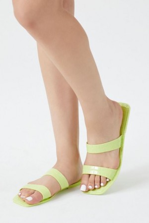 Sandalias Forever 21 Faux Croc Dual Strap Mujer Verde Claro | RgnSUoxpixE