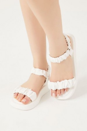 Sandalias Forever 21 Ruched Faux Cuero Mujer Blancas | 39YGEhyjr88