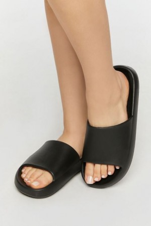 Sandalias Forever 21 Textured Almond Toe Slides Mujer Negras | RjGQimXkxyM