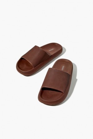 Sandalias Forever 21 Textured Almond Toe Slides Mujer Marrones | P90wcBPKq3v