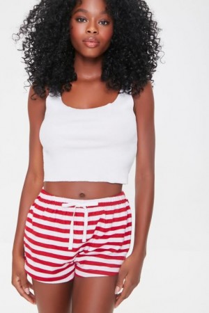 Short Forever 21 A Rayas Drawstring Pajama Mujer Rojas Blancas | QBehyA9I32x