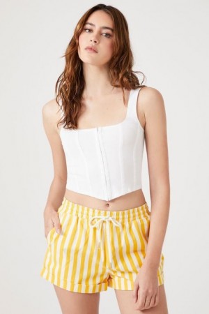 Short Forever 21 A Rayas Drawstring Twill Mujer Creme Amarillo Claro | N38i8f50t9C