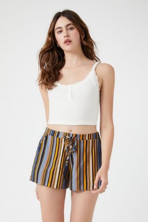 Short Forever 21 A Rayas Lace Up Pull On Mujer Azules Multicolor | vEpuklum7oJ