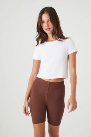 Short Forever 21 Acanalado Knit Biker Mujer Chocolate | yXOEs3uVD4t