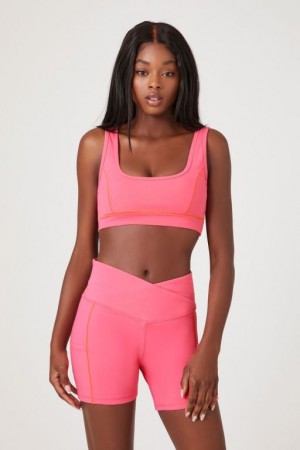 Short Forever 21 Active Contrast Seam Biker Mujer Rosas Naranjas | ligt9fKy5ci