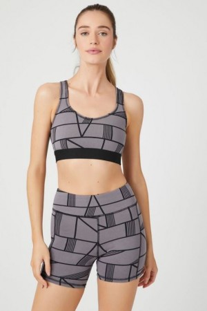 Short Forever 21 Active Geo Print Biker Mujer Negras Gris | pOAQmZbWmvP