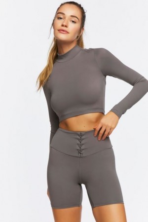 Short Forever 21 Active Lace Up Biker Mujer Gris | OAyUQxdMqoz