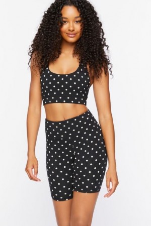 Short Forever 21 Active Polka Dot Biker Mujer Negras Blancas | kXMxRnwyUMS