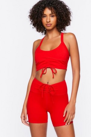 Short Forever 21 Active Ruched Drawstring Biker Mujer Rojas | eA6Y0tYoK15