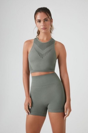 Short Forever 21 Active Seamless Biker Mujer Verde Oliva Oscuro | FB5WeKMd1yn