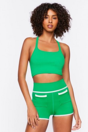 Short Forever 21 Active Seamless Contrast Trim Biker Mujer Verde Blancas | bwlBrOHH3sS