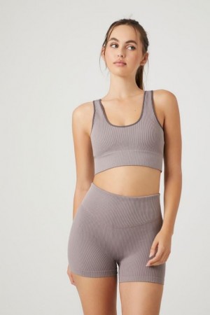 Short Forever 21 Active Seamless Two Tone Biker Mujer Gris Moradas | DPFDwiCShmr