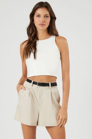 Short Forever 21 Belted High Rise Trouser Mujer Kaki | GSZgDuGUHVf