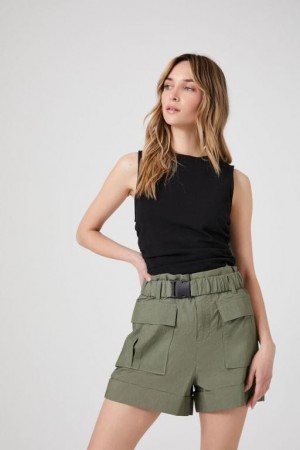 Short Forever 21 Belted Paperbag Cargo Mujer Gris Verde | p5jJlIbu34t