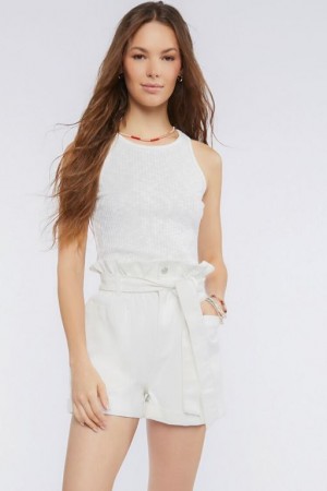 Short Forever 21 Belted Paperbag Twill Mujer Creme | izbnMrrU9IN